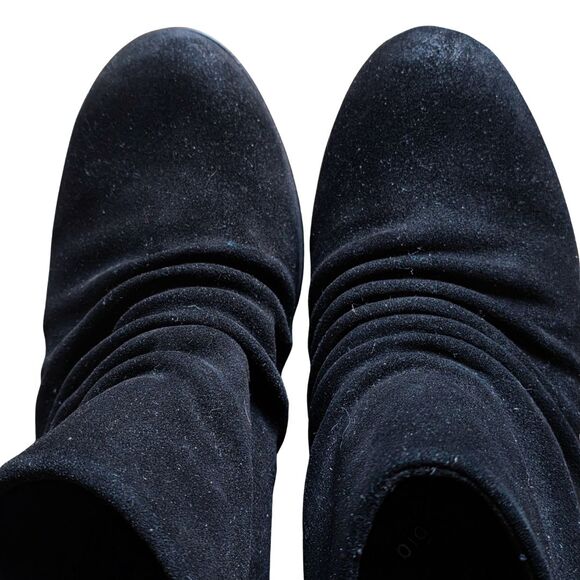 Born BOC Settle Black Leather Suede Slouch Ruched Ankle Boots 11 - Picture 4 of 16